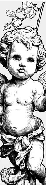 Free angel bookmark to color featuring cute baby angel with a branch